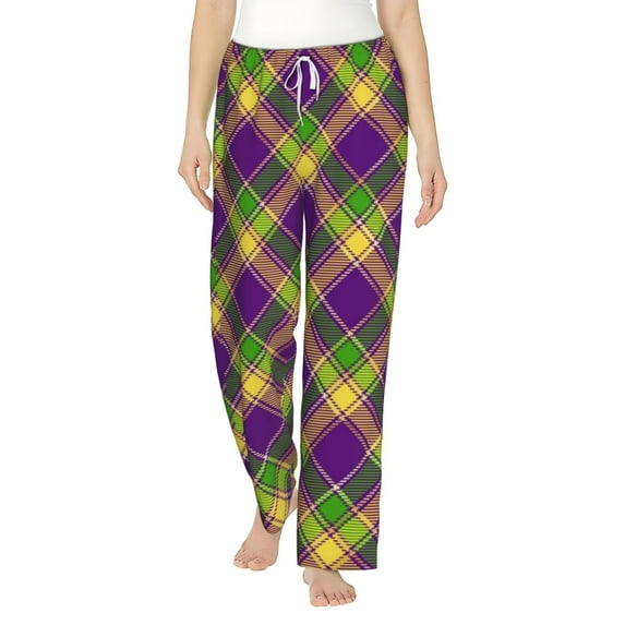 Haiem Mardi Gras Plaid Women's Pajama Pants Ultra Lightweight Pjs Bottoms Sleepwear Bottom Pants With Pocket Drawstring-Small