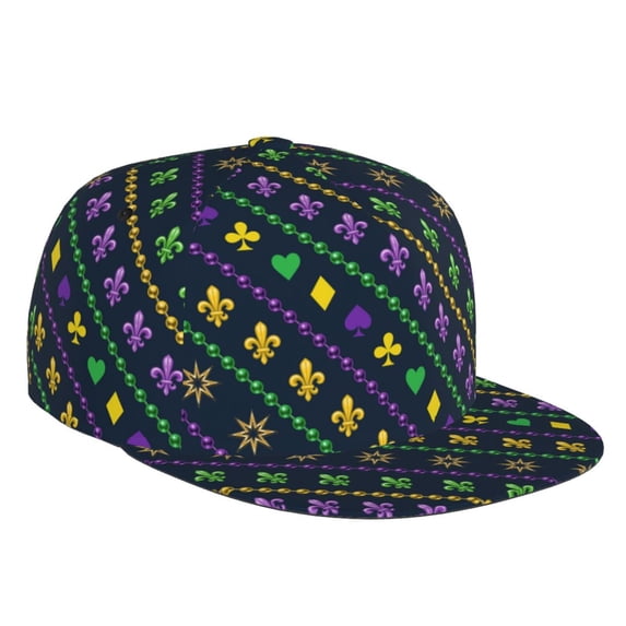 Haiem Mardi Gras Strings of Beads Classic Snapback Cap Flat Bill Hat Baseball Cap Adjustable Size Cotton Dad Hat
