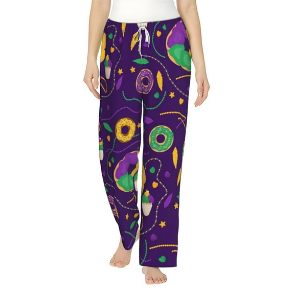 Haiem Mardi Gras and Donuts Women's Pajama Pants Ultra Lightweight Pjs Bottoms Sleepwear Bottom Pants With Pocket Drawstring-Small