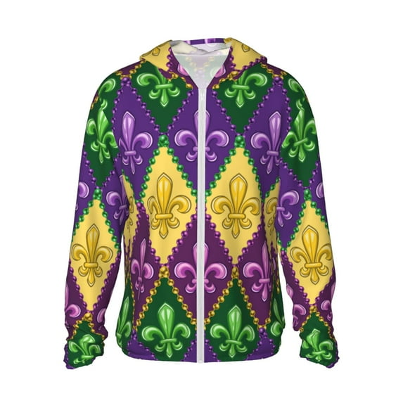 Haiem Mardi Gras4 UPF 50+ Fishing Shirts for Men Long Sleeve UV Sun Protection Hoodie Non-Mask Outdoor Hiking Shirts