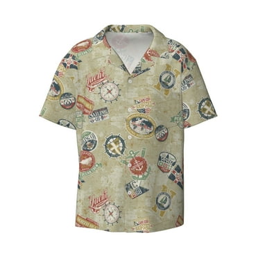 Haiem Marine Sailing Badges Men's Casual Shirts Short Sleeve Button Down Shirts Fashion Textured Summer Beach Shirt-Medium
