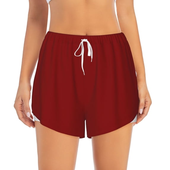 Haiem Maroon Women's 2 in 1 Running Shorts - Lightweight Athletic Workout Gym Yoga Breathable Sports Shorts Liner with Phone Pockets-XX-Large