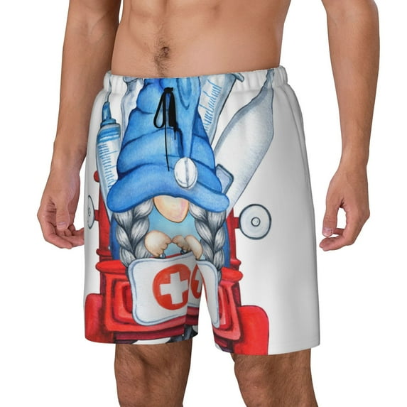 Haiem Medicine Gnome Truck Red Mens Swim Trunks with Compression Liner 2 in 1 Swimming Shorts Stretch Swimwear Quick Dry,Board Shorts-Large
