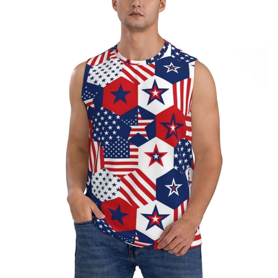 Haiem Men's American Stars2 Print Tank Tops Summer Sleeveless Cut Off Workout T-Shirts Fitness Vest Athletic Undershirts-Large