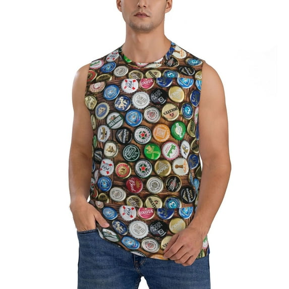 Haiem Men's Beer Caps Print Tank Tops Summer Sleeveless Cut Off Workout T-Shirts Fitness Vest Athletic Undershirts-Large