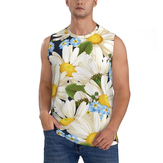 Haiem Men's Bees Collecting Nectar Print Tank Tops Summer Sleeveless Cut Off Workout T-Shirts Fitness Vest Athletic Undershirts-Small