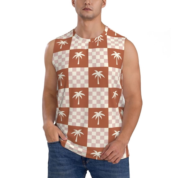 Haiem Men's Brown Palms Print Tank Tops Summer Sleeveless Cut Off Workout T-Shirts Fitness Vest Athletic Undershirts-Small