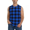 thumbnail image 1 of Haiem Men's Buffalo Plaid Blue Black Print Tank Tops Summer Sleeveless Cut Off Workout T-Shirts Fitness Vest Athletic Undershirts-Large, 1 of 8