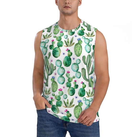 Haiem Men's Cactus Plants1 Print Tank Tops Summer Sleeveless Cut Off Workout T-Shirts Fitness Vest Athletic Undershirts-3X-Large