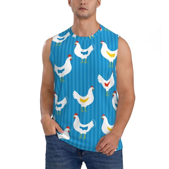 Haiem Men's Cartoon Chicken Print Tank Tops Summer Sleeveless Cut Off Workout T-Shirts Fitness Vest Athletic Undershirts-Large