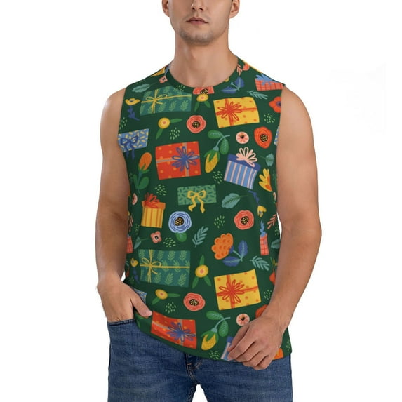 Haiem Men's Christmas Gift Print Tank Tops Summer Sleeveless Cut Off Workout T-Shirts Fitness Vest Athletic Undershirts-X-Large