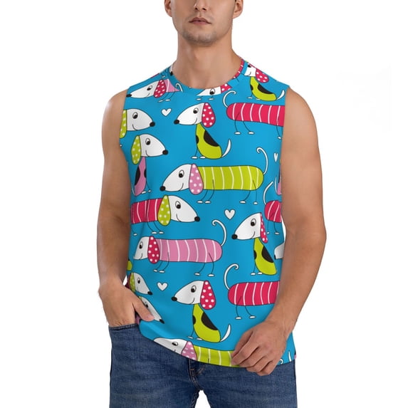 Haiem Men's Color Dachshund Dog Print Tank Tops Summer Sleeveless Cut Off Workout T-Shirts Fitness Vest Athletic Undershirts-Large