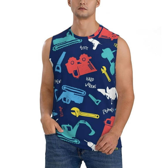 Haiem Men's Colorful Excavator Print Tank Tops Summer Sleeveless Cut Off Workout T-Shirts Fitness Vest Athletic Undershirts-X-Large