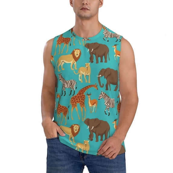 Haiem Men's Cute Animals Print Tank Tops Summer Sleeveless Cut Off Workout T-Shirts Fitness Vest Athletic Undershirts-X-Large