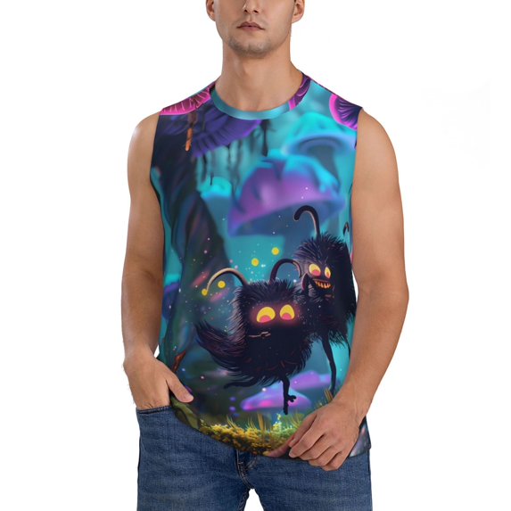 Haiem Men's Cute Fuzzy Fantasy Creatures Print Tank Tops Summer Sleeveless Cut Off Workout T-Shirts Fitness Vest Athletic Undershirts-Large