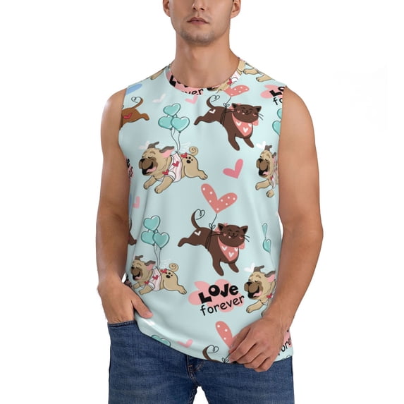 Haiem Men's Cute Pug Dogs Print Tank Tops Summer Sleeveless Cut Off Workout T-Shirts Fitness Vest Athletic Undershirts-XX-Large