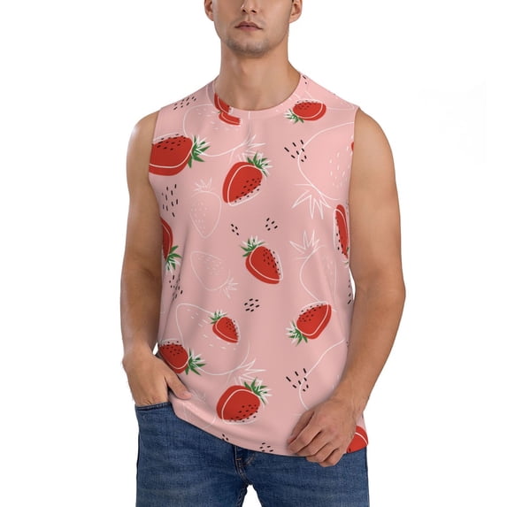 Haiem Men's Cute Strawberry C Print Tank Tops Summer Sleeveless Cut Off Workout T-Shirts Fitness Vest Athletic Undershirts-Medium