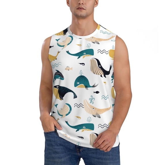 Haiem Men's Cute Whale Print Tank Tops Summer Sleeveless Cut Off Workout T-Shirts Fitness Vest Athletic Undershirts-Medium