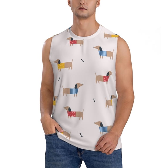 Haiem Men's Dachshund Dog Puppy Print Tank Tops Summer Sleeveless Cut Off Workout T-Shirts Fitness Vest Athletic Undershirts-X-Large