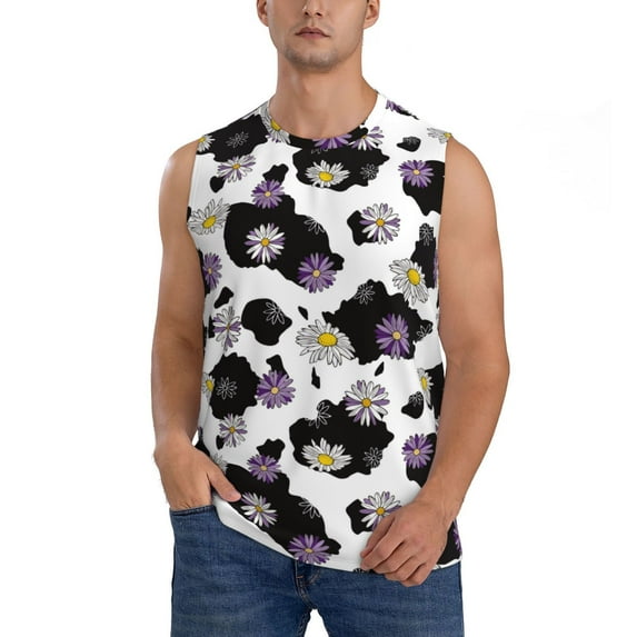 Haiem Men's Daisies Flowers Print Tank Tops Summer Sleeveless Cut Off Workout T-Shirts Fitness Vest Athletic Undershirts-Small