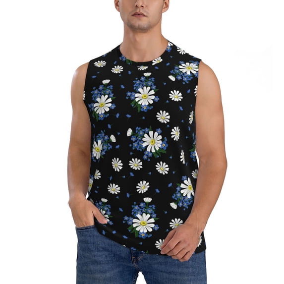 Haiem Men's Daisies Flowers Print Tank Tops Summer Sleeveless Cut Off Workout T-Shirts Fitness Vest Athletic Undershirts-XX-Large
