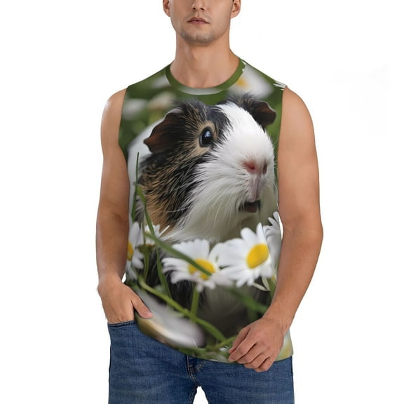 Haiem Men's Daisy Guinea Pig Print Tank Tops Summer Sleeveless Cut Off Workout T-Shirts Fitness Vest Athletic Undershirts-Small