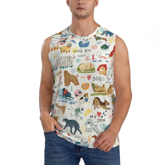 Haiem Men's Dogs Funny Pets Print Tank Tops Summer Sleeveless Cut Off Workout T-Shirts Fitness Vest Athletic Undershirts-Small