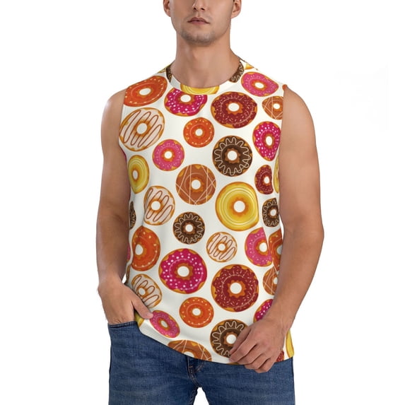 Haiem Men's Donut Print Tank Tops Summer Sleeveless Cut Off Workout T-Shirts Fitness Vest Athletic Undershirts-XX-Large