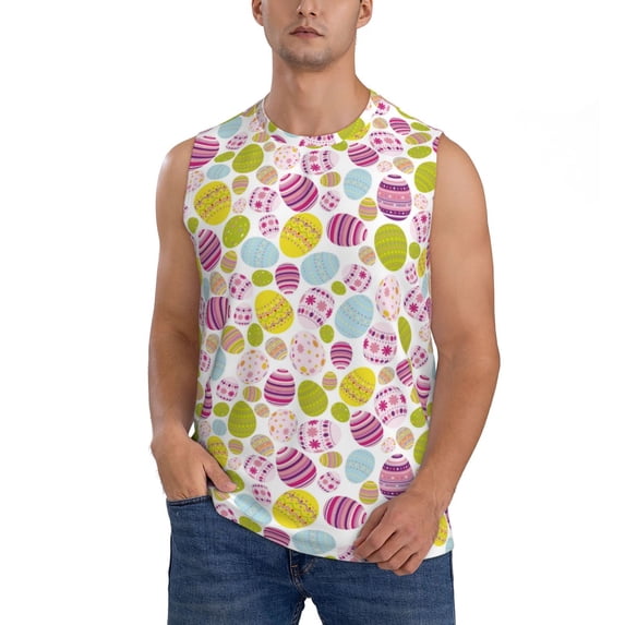 Haiem Men's Easter Egg Print Tank Tops Summer Sleeveless Cut Off Workout T-Shirts Fitness Vest Athletic Undershirts-XX-Large