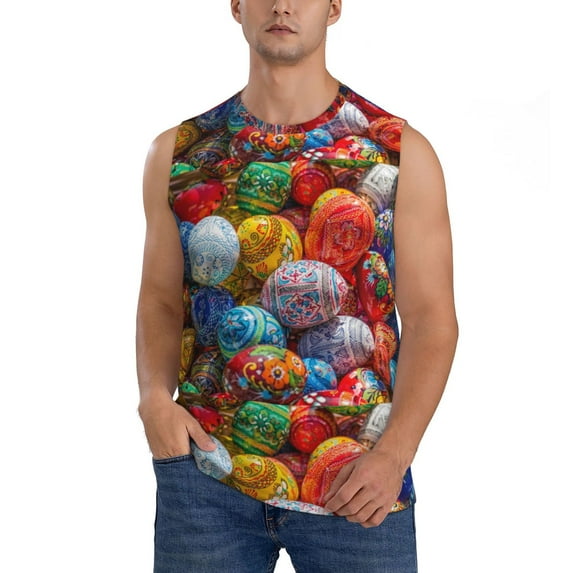 Haiem Men's Easter Eggs Print Tank Tops Summer Sleeveless Cut Off Workout T-Shirts Fitness Vest Athletic Undershirts-Medium
