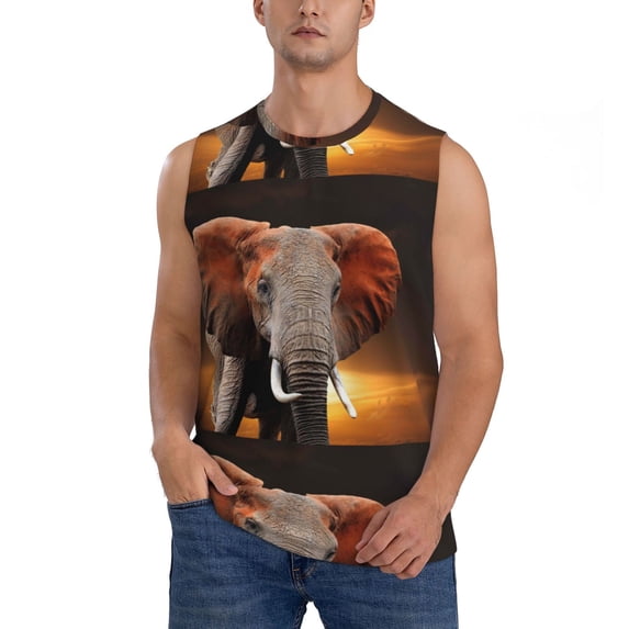Haiem Men's Elephant Sunset in Kenya Print Tank Tops Summer Sleeveless Cut Off Workout T-Shirts Fitness Vest Athletic Undershirts-3X-Large