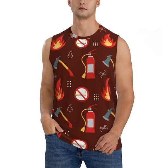 Haiem Men's Fire Extinguisher Print Tank Tops Summer Sleeveless Cut Off Workout T-Shirts Fitness Vest Athletic Undershirts-3X-Large