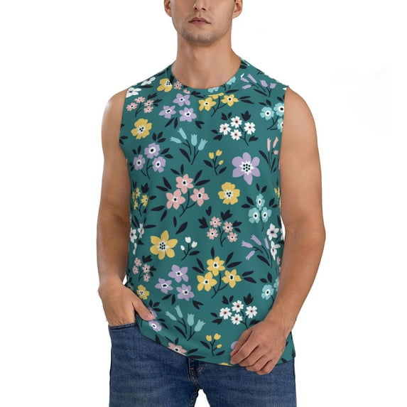 Haiem Men's Floral Print Tank Tops Summer Sleeveless Cut Off Workout T-Shirts Fitness Vest Athletic Undershirts-Small