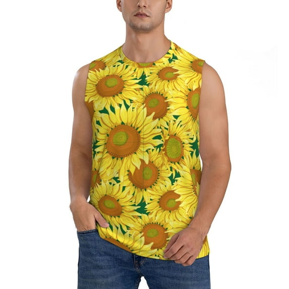Haiem Men's Floral Sunflowers Print Tank Tops Summer Sleeveless Cut Off Workout T-Shirts Fitness Vest Athletic Undershirts-XX-Large