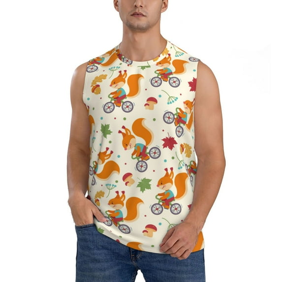 Haiem Men's Forest Squirrel Print Tank Tops Summer Sleeveless Cut Off Workout T-Shirts Fitness Vest Athletic Undershirts-Small
