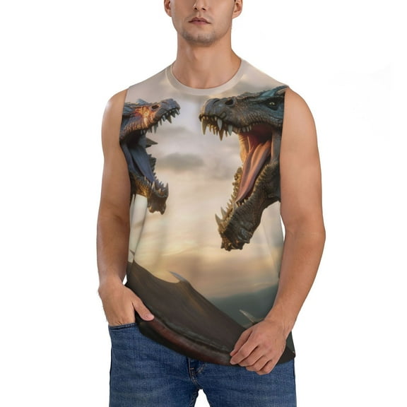 Haiem Men's Friendship Dragon Print Tank Tops Summer Sleeveless Cut Off Workout T-Shirts Fitness Vest Athletic Undershirts-Small