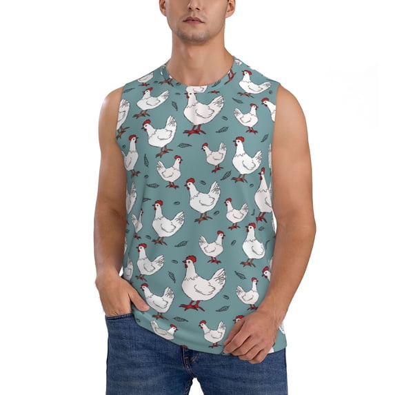 Haiem Men's Funny Chicken Print Tank Tops Summer Sleeveless Cut Off Workout T-Shirts Fitness Vest Athletic Undershirts-XX-Large