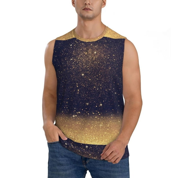 Haiem Men's Gold Black Glitter Print Tank Tops Summer Sleeveless Cut Off Workout T-Shirts Fitness Vest Athletic Undershirts-X-Large