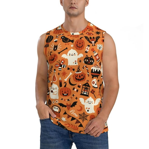Haiem Men's Halloween 2 Print Tank Tops Summer Sleeveless Cut Off Workout T-Shirts Fitness Vest Athletic Undershirts-X-Large