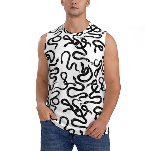 Haiem Men's Hand Drawn Snake Print Tank Tops Summer Sleeveless Cut Off Workout T-Shirts Fitness Vest Athletic Undershirts-3X-Large