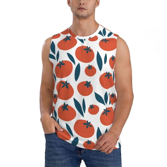 Haiem Men's Hand Drawn Tomatoes Print Tank Tops Summer Sleeveless Cut Off Workout T-Shirts Fitness Vest Athletic Undershirts-Medium
