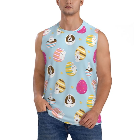 Haiem Men's Happy Easter Print Tank Tops Summer Sleeveless Cut Off Workout T-Shirts Fitness Vest Athletic Undershirts-Medium