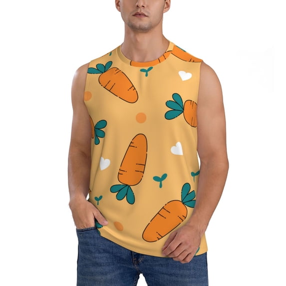 Haiem Men's Love Carrot Print Tank Tops Summer Sleeveless Cut Off Workout T-Shirts Fitness Vest Athletic Undershirts-Large