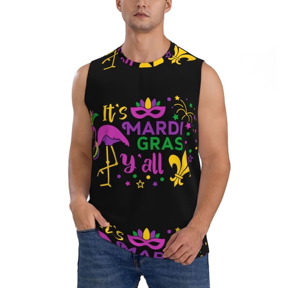 Haiem Men's Mardi Gras with Flamingo Print Tank Tops Summer Sleeveless Cut Off Workout T-Shirts Fitness Vest Athletic Undershirts-XX-Large