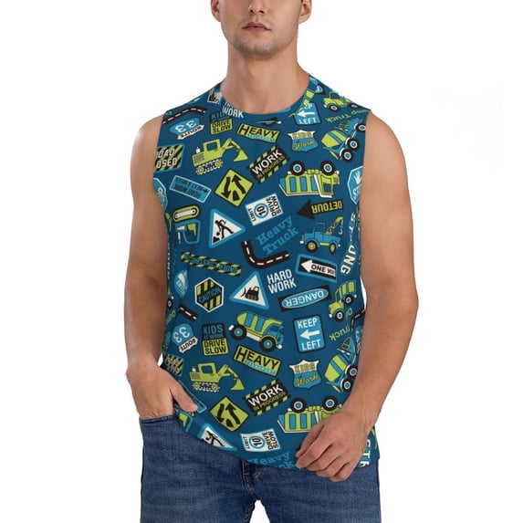 Haiem Men's Modern Excavator Print Tank Tops Summer Sleeveless Cut Off Workout T-Shirts Fitness Vest Athletic Undershirts-Small
