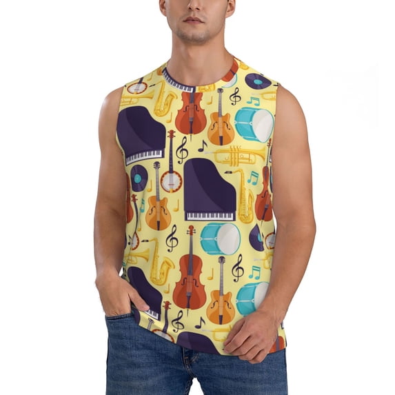 Haiem Men's Musical Instruments Print Tank Tops Summer Sleeveless Cut Off Workout T-Shirts Fitness Vest Athletic Undershirts-Large
