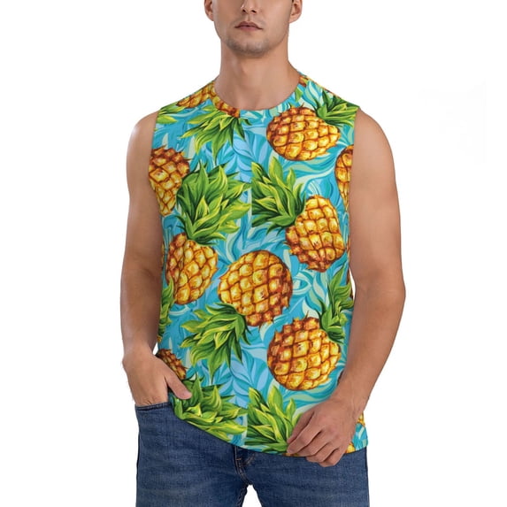 Haiem Men's Pineapple Print Tank Tops Summer Sleeveless Cut Off Workout T-Shirts Fitness Vest Athletic Undershirts-Medium