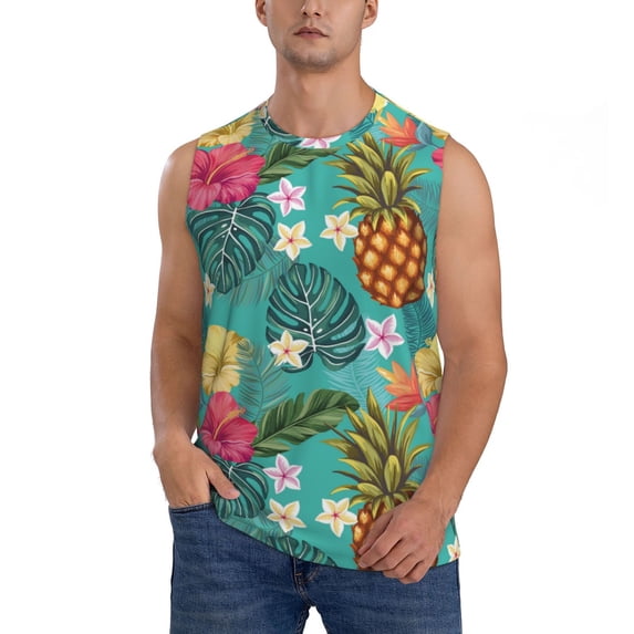 Haiem Men's Pineapple Print Tank Tops Summer Sleeveless Cut Off Workout T-Shirts Fitness Vest Athletic Undershirts-XX-Large