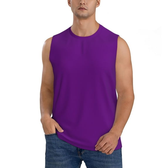 Haiem Men's Purple Print Tank Tops Summer Sleeveless Cut Off Workout T-Shirts Fitness Vest Athletic Undershirts-Medium
