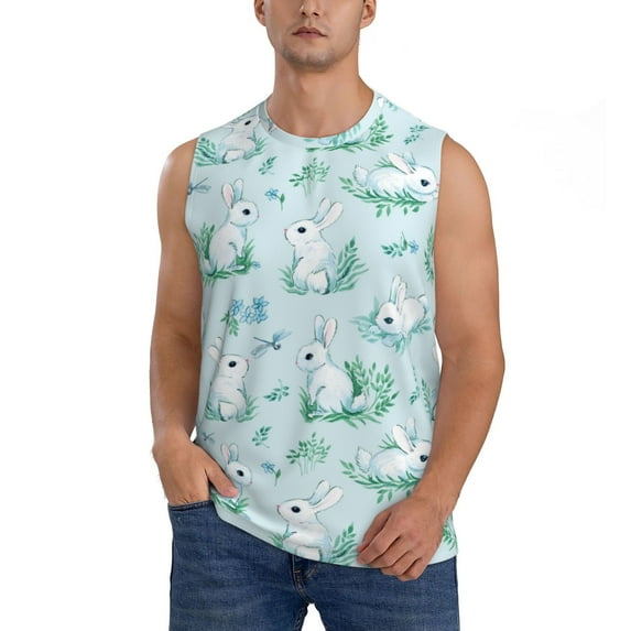 Haiem Men's Rabbit And Dragonfly Print Tank Tops Summer Sleeveless Cut Off Workout T-Shirts Fitness Vest Athletic Undershirts-X-Large